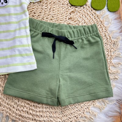 Conj. Camiseta Coala, Leão com Panda e Bermuda - Verde